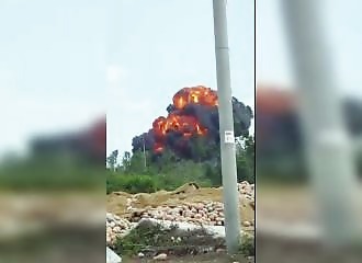 A Chinese J-15 fighter jet crashes during training
