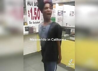 Transsexual scares customers and puts on a show in a fast food restaurant