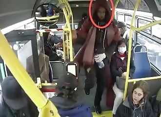 This bastard hits an old Asian woman for no reason on the bus (Warning - shocking)