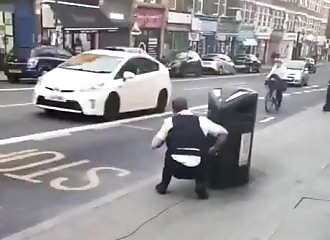 This policeman tries to stop a biker, it does not go as planned