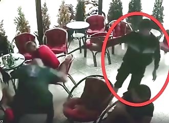 A killer gets chased out of a restaurant, he comes back with a grenade!