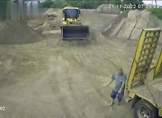 He gets run over while walking down truck ramps