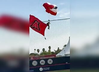 Two parachutists injured when they land on a stadium