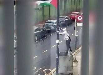 He provokes a brawl by removing a Palestine flag in London