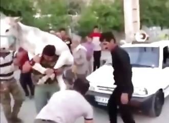 Turquie : un homme soulève un âne en tractant trois voitures