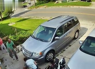 A motorcyclist collides head-on with a car but his helmet saves his life