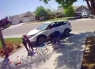 A convenience store manager chases and runs over a thief with her car