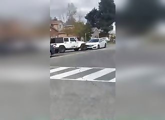 He hits everything in his path to escape from the police