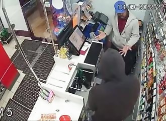 He tries to rob a gas station, but runs into a recalcitrant employee