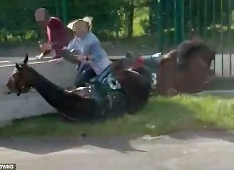  Woman gets her leg broken by crazy horses 
