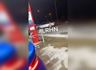  She stands on the hood of her car and begs the thief to give her back 
