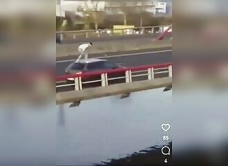 Il saute d'un pont depuis une voiture en mouvement (Recherché par la police)