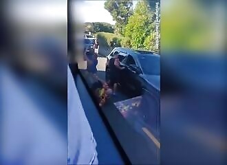 He uses a mason's ruler to hit a man during a roadrage