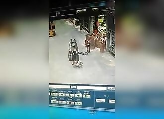 Dazed worker is run over by a forklift