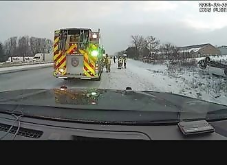 Dashcam shows semi crashing into emergency vehicles on I-94